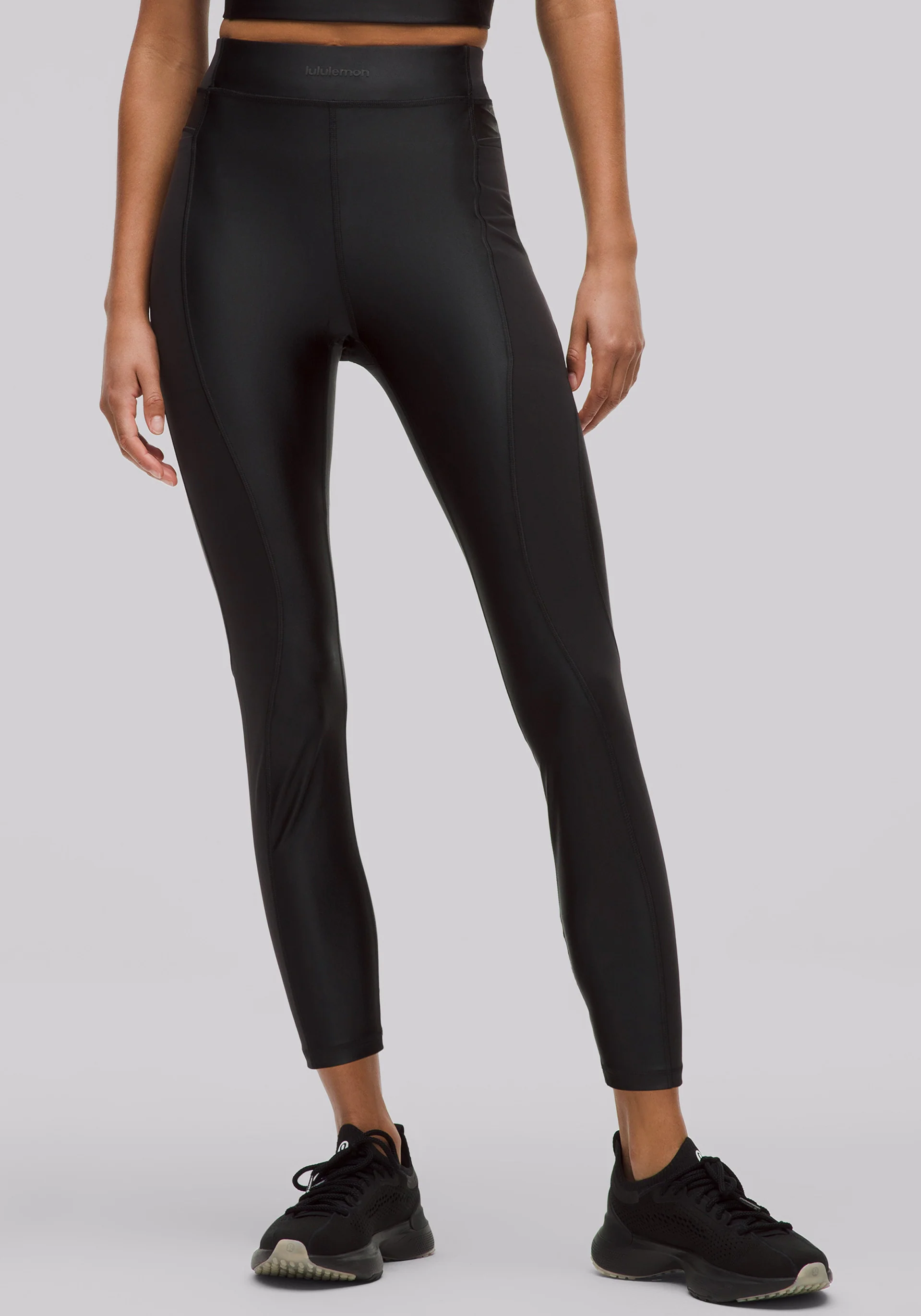 Satin Shine Panelled High-Rise Tight 25" | Wordmark